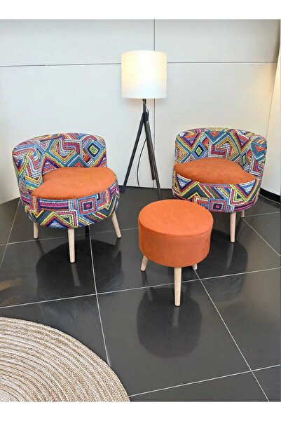 KRL Çay Seti Üçlü Renkli Koltuk Berjer Ve Puf Takımı[SALON,BALKON,OFİS][3 Lü Takım