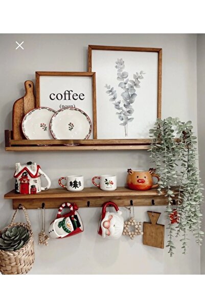 medefahsap Medef Ahşap 70 cm Kahve Köşesi 2li raf set Terek Askılık ( 8 Adet ...