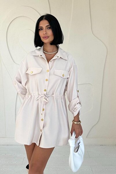 BY ELİZE Μπεζ πουκάμισο με κουμπωτό τούνελ