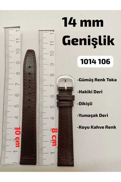 Brality 14 mm Compatible Women's Wristwatch Band Genuine Leather Stitched Dar...