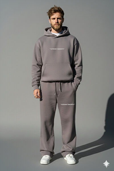 NİCE Colombia Men's Baggy Tracksuit Set |   Winter Thick 3 Thread Sh Fleece-Lined Wide Leg Sweatpant Bottom Top Set