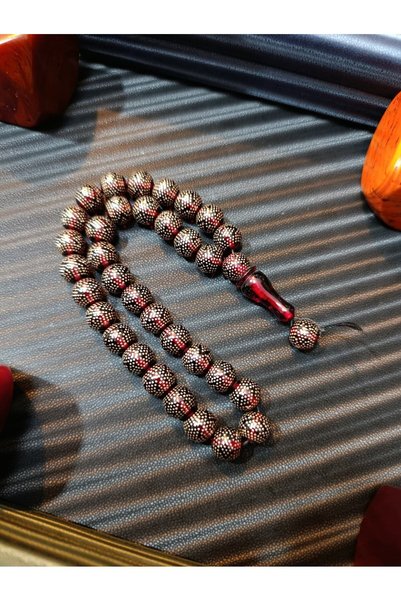 Anemore Collection Silver Inlaired Fire Amber Tesbih