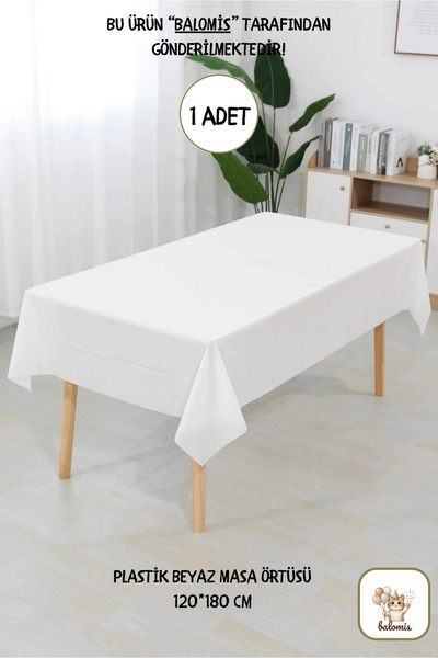 BALOMİS Beyaz Renk Plastik Masa Örtüsü 120×180 cm
