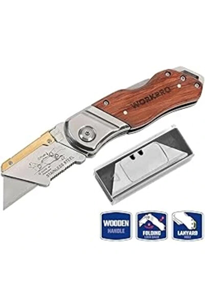 AyrStore Ağır Hizmet Paslanmaz Çelik/Ahşap Gövde Katlanır Rötuş Maket Bıçağı ...