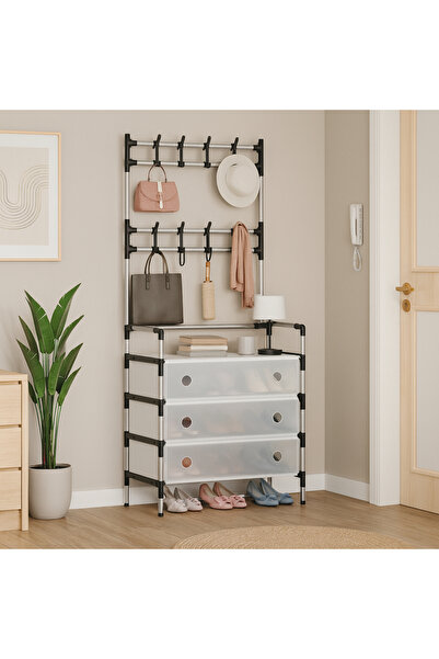 UNİBOX Shoe Organizer, Clothes Hanger, 5 Shelves, Metal Frame, 168x30x60 cm, Storage Space