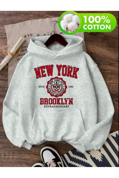 Oceanwear نيويورك بروكلين مطبوع بغطاء رأس مبطن بالصوف سويت شيرت عادي للجنسين