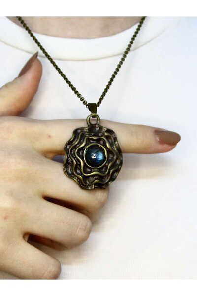 esha Natural Stone Labradorite Natural Stone Round Model Ancient Women's Necklace Euk48Lbt