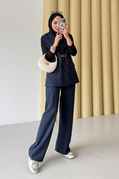 Rimel Moda طقم بانا كيمبرد باللون الأزرق الداكن