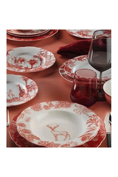 AyrStore Bone Olympos 6 Kişilik 28 Parça Yemek Takımı Kırmızı Dekorlu 11573