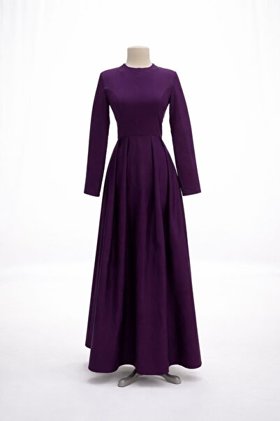 Abiye's Mor Uzun Kollu Tesettür Elbise – Şık ve Zarif Kesim (38 Beden)