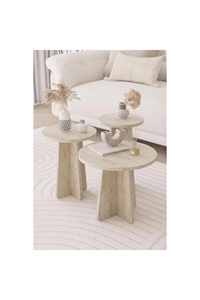 AyrStore Mantar 3 Lü Zigon Sehpa Iskandinav Stili TravertenYeni stilYan sehpa...