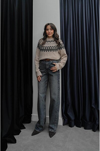 Havoş Blue Suede Belted Wide Leg Jean