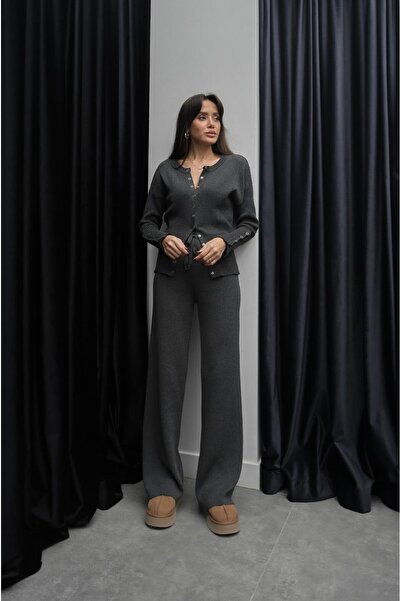 Havoş Anthracite Waist Detailed Snap Fastener Knitwear Set