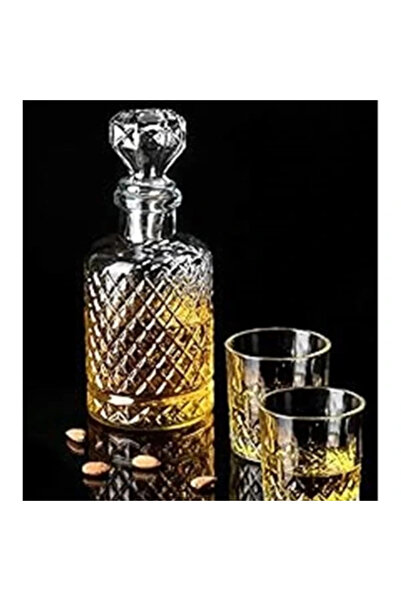 AyrStore Cam Karaf Sürahi Ve 2'li 300 ml Bardak Seti Su Meşrubat Viski Şişesi...