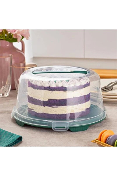 AyrStore 1093 Koyu Yeşil Yuvarlak Kek Pasta Börek Saklama Kabı Kilitli Kapakl...