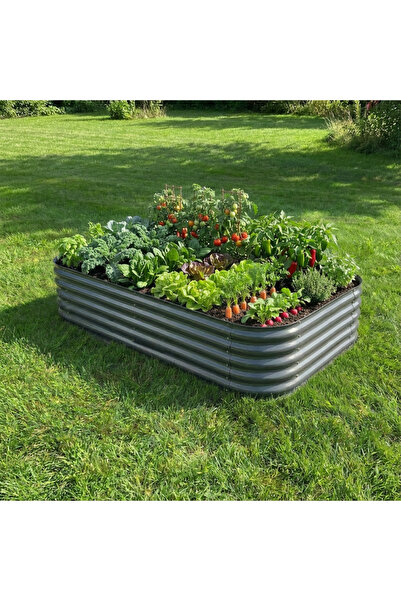Terracy Home & Garden 60*120*44 cm Çelik, Oval Kenarlı, Modüler, Yükseltilmiş Bahçe Yatağı, Sebze Yatağı
