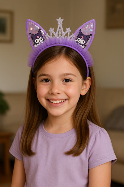 NOT GUILTY Kız Çocuk Mor Taçlı Kedi Kulaklı Çocuk Taçı – Simli Prenses Saç Ak...