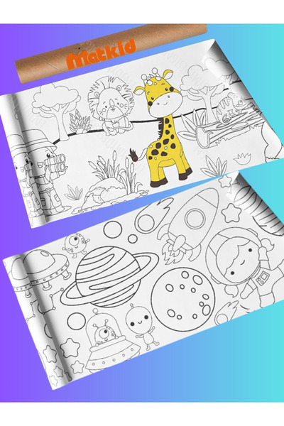 matkid Dev Boyama Rulosu 2’li Set Uzay ve Safari Temalı 62x250 cm Çocuk Boyam...