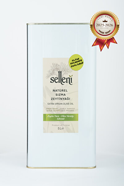 Selleni Erken Hasat Natürel Sızma Zeytinyağı Edremit Premium Filtresiz 5 L (2...