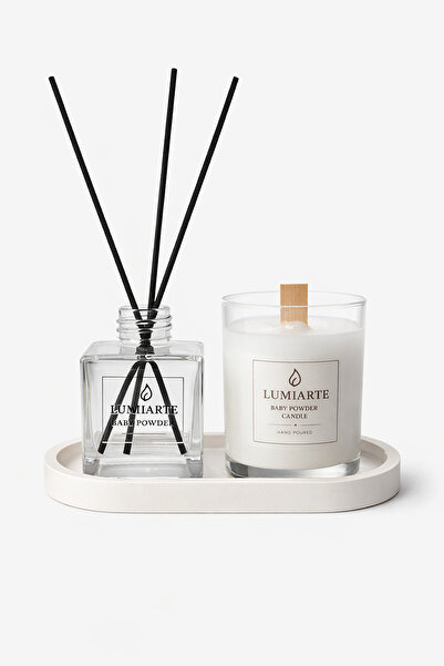 Lumiarte 3’lü Tepsili Set | 250 ml Ahşap Fitilli Bardak Mum + 100 ml Çubuklu ...