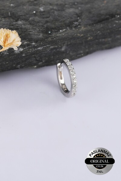 Lynare Minimal Pırlanta Işıltılı Zirkon Taşlı Tekli Romantik Halka Küpe 1 Adet