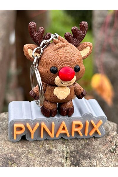 pynarix رودولف الرنة - أصغر رنة لدى سانتا كلوز 🦌 💖   - سلسلة مفاتيح ثلاثية الأبعاد صغيرة (5.7 سم)