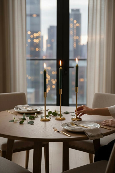 Lavoon 3 lü Yeşil Renk Şamdan Mum (18cm X 2,2cm) Damlatmaz, 1. Kalite Dengeli...