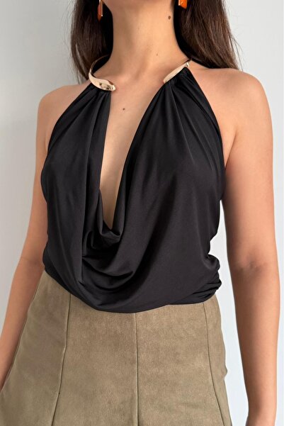Güneş Metal Collar Detail Drape Bluz