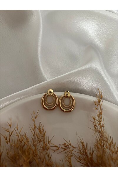 stainless steell Modern Gilded Double Ring Steel Earrings