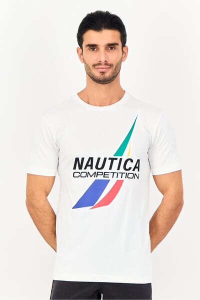 Nautica Men Short Sleeve Brand Logo T-Shirt, White