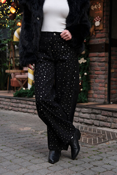 HOPE AND ME Women's Studded Balloon Black Jean Pants