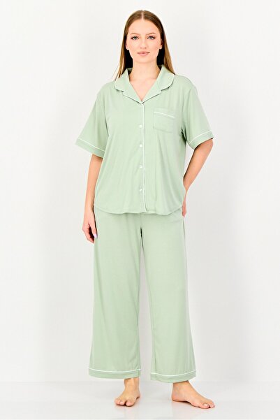 Flora By Flora Nikrooz طقم بيجاما نسائي مكون من قطعتين، لون أخضر نعناعي سادة،...