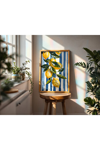 Creatick Design Masif Ahşap Çerçeveli Limon Temalı Tablo Mutfak Duvar Dekoras...