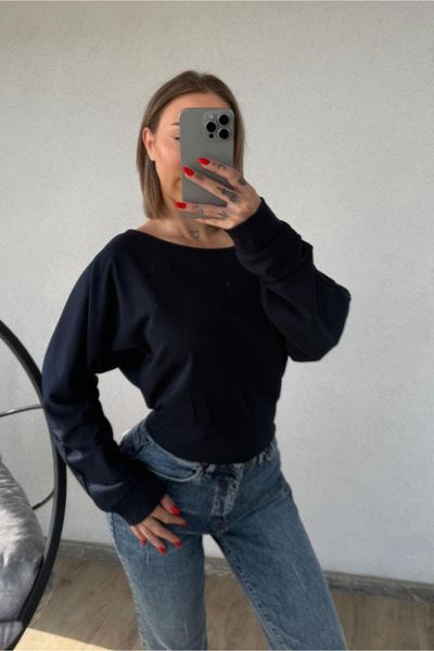Fav Style Women's Long Sleeve Blouse Navy Blue