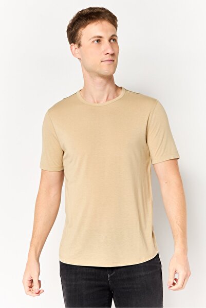 Project Essentials Men Crew Neck Short Sleeve Solid T-Shirt, Beige