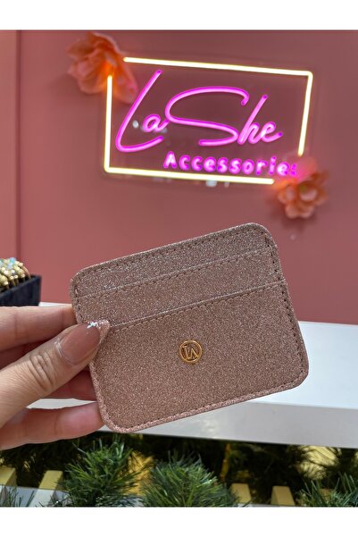 La She Accessories Pembe simli çift taraflı kartlık