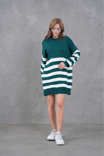 ZAVERA WOMAN Women's Striped Oversized Knitwear Sweater Tunic - 100% Cotton