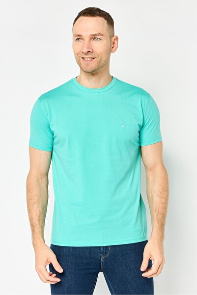 TailorByrd Men Crew Neck Embroidered Logo Short Sleeve T-Shirt, Turquoise