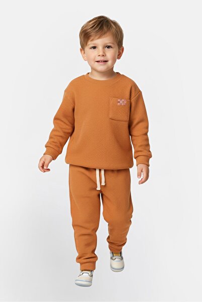 Lily & Jack Toddlers Boy 2 Pieces Knitted Sweatshirt With Bottom Set, Brown