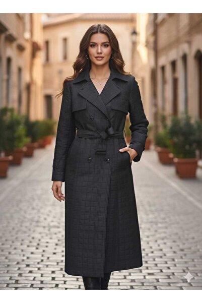 NATURAMED Kruvaze Kapama Desenli Trençkot Kaban