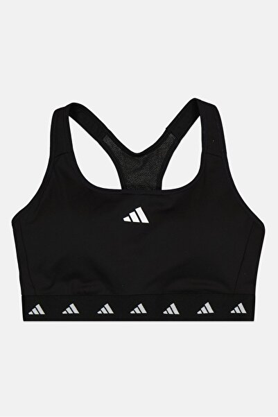 adidas Women Brand Logo Padded Power Medium Support Sports Bra, Black