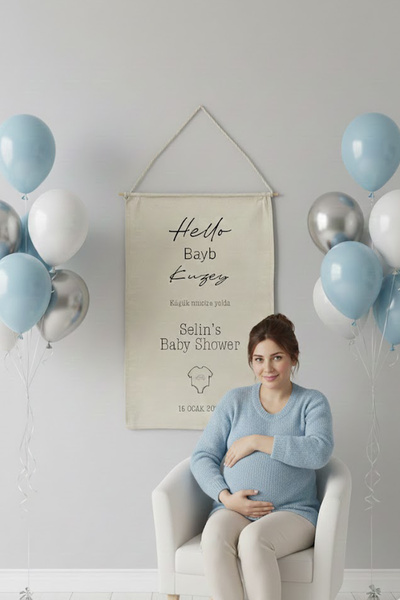 Kidyoo Art Kişiye Özel Baby Shower Amerikan Bez Duvar Flaması | 50x70 cm