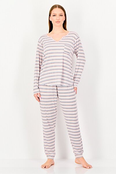 PJ Couture Women 2 Pieces Stripe Top And Bottom Pajama Set, Multicolor