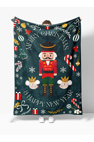 Erays Home Pătură din lână 3D colorată cu tematică de Crăciun de Anul Nou cu imprimeu Pătură TV Crăciun Fericit