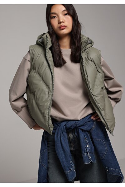 Colin's Regular Fit Hooded Zippered Lined Removable Hooded Women's Green Vest