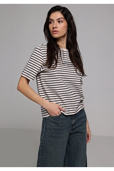 Colin's Tricou cu mânecă scurtă, bej, cu dungi, cu gât rotund