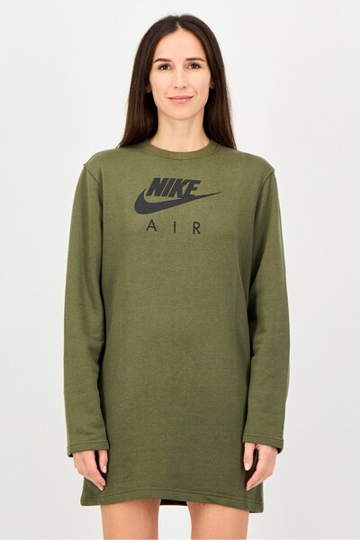 Nike فستان رياضي نسائي بأكمام طويلة مناسب للأنشطة الخارجية، لون زيتوني داكن