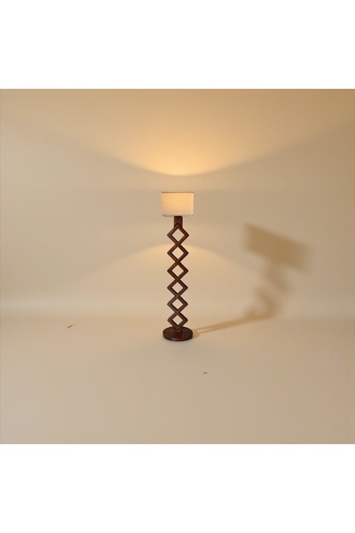 wood mix Geometric Wooden Floor Lamp with Linen Shade