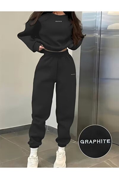 LELVANİ طباعة الكتابة بالجرافيت - طقم بدلة رياضية للجنسين