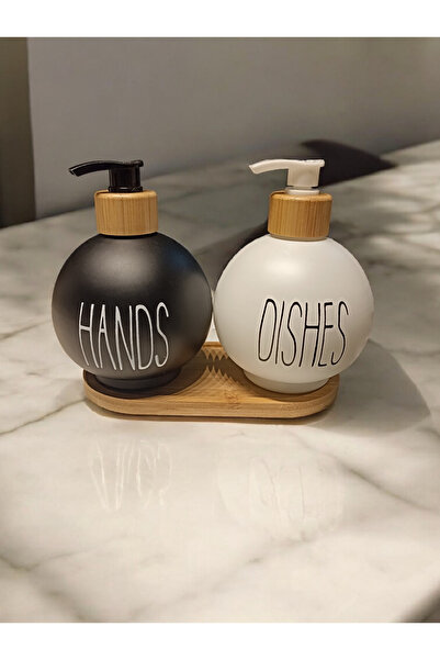 HBNC Σετ δοσομετρητή υγρού σαπουνιού Μαύρο & Λευκό - Με Ξύλινη Βάση (2 τεμάχια)